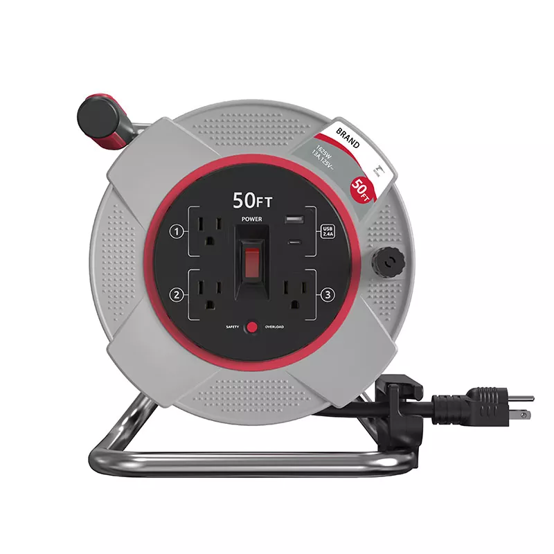 3 Steckdosen USB2.4a Kunststoffkabeltrommel 50 Fuß mit Überlastschutz 3 Steckdosen USB2.4a Kunststoffkabeltrommel 50 Fuß mit Überlastschutz